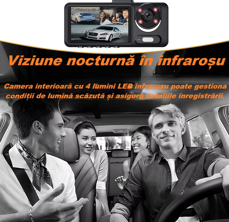 Camera video de bord auto S16 Full HD 1080P, WDR, 170°, 3 lentile, Wi-Fi, ecran IPS de 2 inch, filmare zi si noapte, inregistrare in bucla, Night Vision, detectare miscare, parcare asistata, neagra [16]
