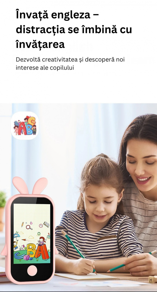 Telefon Mobil pentru Copii ZYTEQ® Q13 cu Ecran IPS 2.8'', Camera Foto/Video 1080P, Jocuri Educative, Card TF pana la 128GB, MP3 Player, Control Parental, Lanterna, Roz [7]