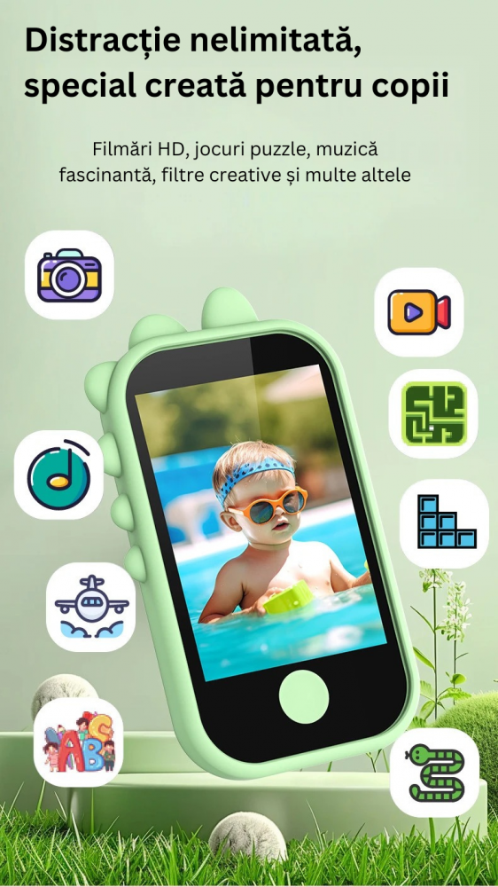Telefon Mobil pentru Copii ZYTEQ® Q13 cu Ecran IPS 2.8'', Camera Foto/Video 1080P, Jocuri Educative, Card TF pana la 128GB, MP3 Player, Control Parental, Lanterna, Verde [5]