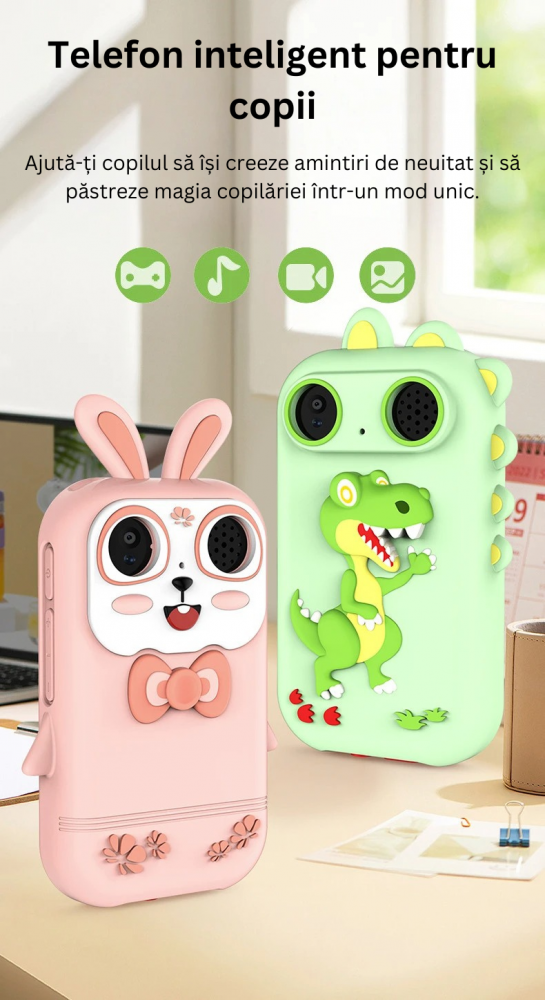Telefon Mobil pentru Copii ZYTEQ® Q13 cu Ecran IPS 2.8'', Camera Foto/Video 1080P, Jocuri Educative, Card TF pana la 128GB, MP3 Player, Control Parental, Lanterna, Roz [11]