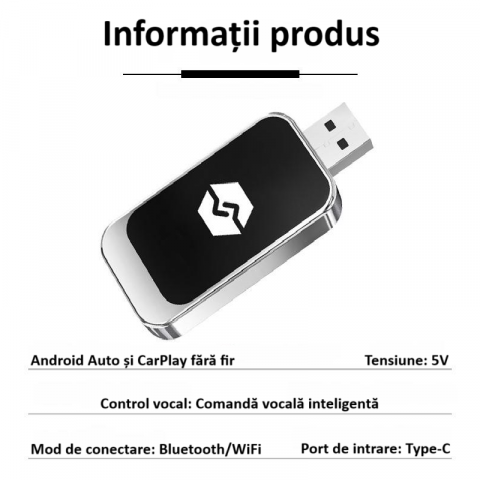 Adaptor wireless CarPlay & Android Auto 2-in-1 Q1BZ , compatibil cu Apple iOS 10+ si Android 11+, WiFi 5GHz, Plug-and-Play, compact si usor, transmisie stabila, conexiune Bluetooth, negru [4]