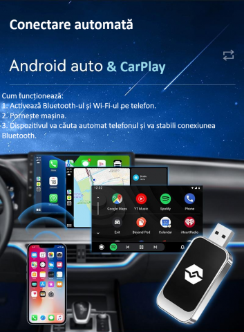 Adaptor wireless CarPlay & Android Auto 2-in-1 Q1BZ , compatibil cu Apple iOS 10+ si Android 11+, WiFi 5GHz, Plug-and-Play, compact si usor, transmisie stabila, conexiune Bluetooth, negru [11]