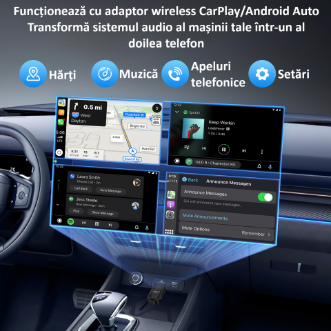 Adaptor Wireless Android Auto si CarPlay 2-in-1 ZYTEQ®️ K83, compatibil cu Apple iOS si Android, Plug-and-Play, WiFi Dual-Band, Bluetooth 5.2, cip A7 Quad-Core, compact, control vocal, transmisie stab [3]