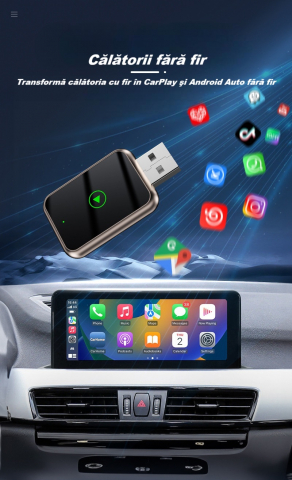 Adaptor wireless CarPlay & Android Auto 2-in-1 Q1J, compatibil cu Apple iOS 10+ si Android 11+, WiFi 5GHz, Plug-and-Play, compact si usor, transmisie stabila, conexiune Bluetooth, negru [3]