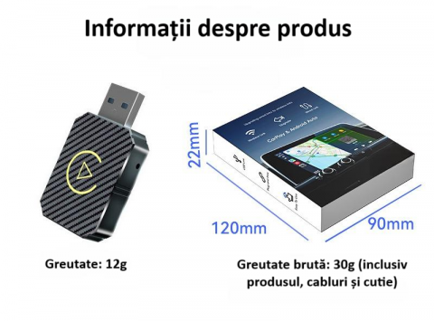 Adaptor wireless CarPlay & Android Auto 2-in-1 Q1M, compatibil cu Apple iOS 10+ si Android 11+, WiFi 5GHz, Plug-and-Play, compact si usor, transmisie stabila, conexiune Bluetooth, gri carbon [14]