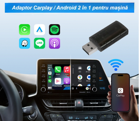 Adaptor wireless CarPlay & Android Auto 2-in-1 CP86, compatibil cu Apple iOS 10+ si Android 11+, WiFi 5GHz, Plug-and-Play, compact si usor, transmisie stabila, conexiune Bluetooth, negru [5]