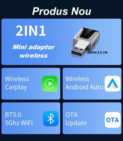 Adaptor wireless CarPlay & Android Auto 2-in-1 KM3, compatibil cu Apple iOS 10+ si Android 11+, WiFi 5GHz, Plug-and-Play, compact si usor, transmisie stabila, conexiune Bluetooth, negru [4]