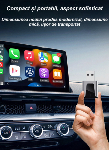 Adaptor wireless CarPlay & Android Auto 2-in-1 KM3, compatibil cu Apple iOS 10+ si Android 11+, WiFi 5GHz, Plug-and-Play, compact si usor, transmisie stabila, conexiune Bluetooth, negru [12]