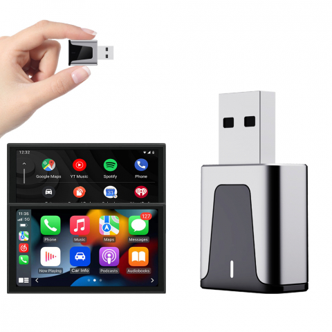 Adaptor wireless CarPlay & Android Auto 2-in-1 KM3, compatibil cu Apple iOS 10+ si Android 11+, WiFi 5GHz, Plug-and-Play, compact si usor, transmisie stabila, conexiune Bluetooth, negru [16]