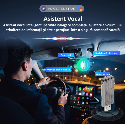 Adaptor wireless CarPlay & Android Auto 2-in-1 H2N1, compatibil cu Apple iOS 10+ si Android 11+, WiFi 5GHz, Plug-and-Play, compact si usor, transmisie stabila, conexiune Bluetooth, gri [3]