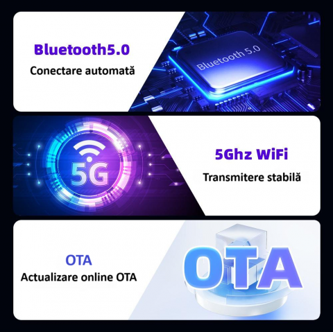 Adaptor wireless CarPlay & Android Auto 2-in-1 C11, compatibil cu Apple iOS 10+ si Android 11+, WiFi 5GHz, Plug-and-Play, compact si usor, transmisie stabila, conexiune Bluetooth, negru [12]