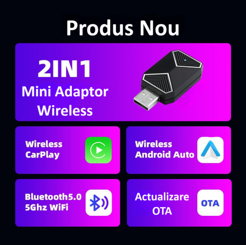 Adaptor wireless CarPlay & Android Auto 2-in-1 C11, compatibil cu Apple iOS 10+ si Android 11+, WiFi 5GHz, Plug-and-Play, compact si usor, transmisie stabila, conexiune Bluetooth, negru [7]
