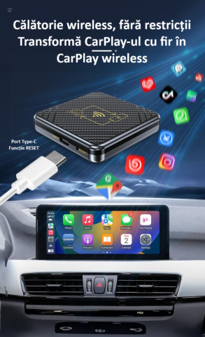Adaptor wireless CarPlay & Android Auto 2-in-1 Q1, compatibil cu Apple iOS 10+ si Android 11+, WiFi 5GHz, Plug-and-Play, compact si usor, transmisie stabila, conexiune Bluetooth, gri [7]