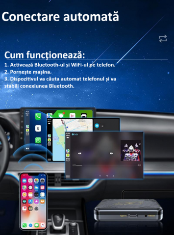 Adaptor wireless CarPlay & Android Auto 2-in-1 Q1, compatibil cu Apple iOS 10+ si Android 11+, WiFi 5GHz, Plug-and-Play, compact si usor, transmisie stabila, conexiune Bluetooth, gri [17]