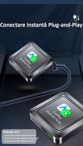 Adaptor wireless CarPlay & Android Auto 2-in-1 Q1S, compatibil cu Apple iOS 10+ si Android 11+, WiFi 5GHz, Plug-and-Play, compact si usor, transmisie stabila, conexiune Bluetooth, gri [8]