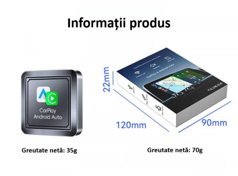 Adaptor wireless CarPlay & Android Auto 2-in-1 Q1S, compatibil cu Apple iOS 10+ si Android 11+, WiFi 5GHz, Plug-and-Play, compact si usor, transmisie stabila, conexiune Bluetooth, gri [16]