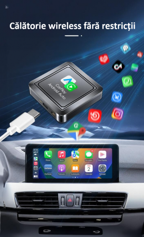 Adaptor wireless CarPlay & Android Auto 2-in-1 Q1S, compatibil cu Apple iOS 10+ si Android 11+, WiFi 5GHz, Plug-and-Play, compact si usor, transmisie stabila, conexiune Bluetooth, gri [5]