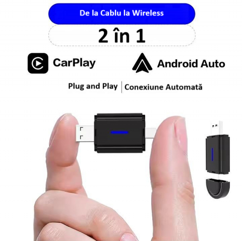 Adaptor wireless CarPlay & Android Auto 2-in-1 PL6, compatibil cu Apple iOS 10+ si Android 11+, WiFi 5GHz, Plug-and-Play, compact si usor, transmisie stabila, conexiune Bluetooth, negru [14]
