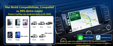 Adaptor wireless CarPlay & Android Auto 2-in-1 PL6, compatibil cu Apple iOS 10+ si Android 11+, WiFi 5GHz, Plug-and-Play, compact si usor, transmisie stabila, conexiune Bluetooth, negru [24]