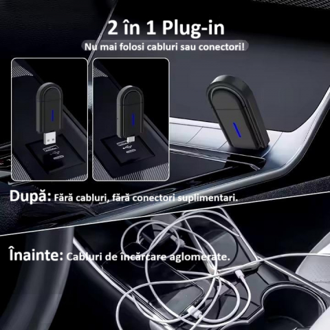 Adaptor wireless CarPlay & Android Auto 2-in-1 PL6, compatibil cu Apple iOS 10+ si Android 11+, WiFi 5GHz, Plug-and-Play, compact si usor, transmisie stabila, conexiune Bluetooth, negru [15]
