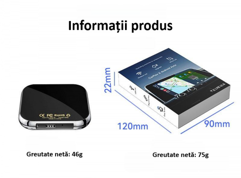 Adaptor wireless CarPlay & Android Auto 2-in-1 Q1BM, compatibil cu Apple iOS 10+ si Android 11+, WiFi 5GHz, Plug-and-Play, compact si usor, transmisie stabila, conexiune Bluetooth, negru [11]