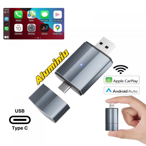 Adaptor wireless CarPlay & Android Auto 2-in-1 PL2, compatibil cu Apple iOS 10+ si Android 11+, WiFi 5GHz, Plug-and-Play, compact si usor, transmisie stabila, conexiune Bluetooth, gri [3]