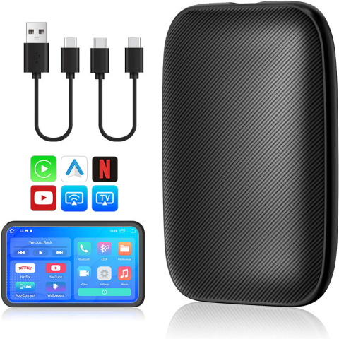 ACCESORII AUTO - Adaptor wireless CarPlay & Android Auto 3-in-1 AI Box ZYTEQ®️, compatibil cu Apple iOS 12+ si Android 11+, configurare usoara Plug-and-Play, conexiune Bluetooth 5.4, WiFi 5GHz, suporta Netflix, Youtub