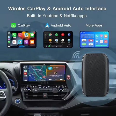 Adaptor wireless CarPlay & Android Auto 3-in-1 AI Box ZYTEQ®️, compatibil cu Apple iOS 12+ si Android 11+, configurare usoara Plug-and-Play, conexiune Bluetooth 5.4, WiFi 5GHz, suporta Netflix, Youtub [1]