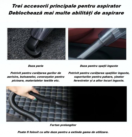 Aspirator auto portabil, functie de aspirare umeda si uscata, filtru HEPA, 30.000 rot/min, 3500Pa, putere 90W, accesorii incluse, capacitate recipient praf 0.5L, negru [1]