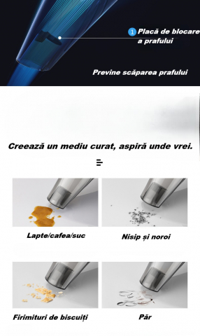 Aspirator auto portabil, functie de aspirare umeda si uscata, filtru HEPA, 30.000 rot/min, 3500Pa, putere 90W, accesorii incluse, capacitate recipient praf 0.5L, negru [8]