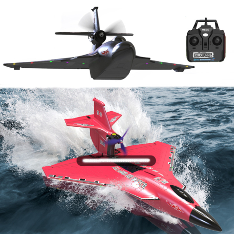 Avion de jucarie RC ZYTEQ®️ cu telecomanda - zboara pe apa, sol si aer, impermeabil, 2.4G, luminii LED, acorbatii 360 de grade, negru [1]