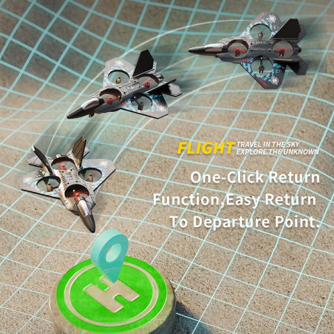 Avion RC cu telecomanda ZYTEQ®️L0712, planor din spuma cu inaltime fixa, jucarie quadcopeter, negru-albastru [3]