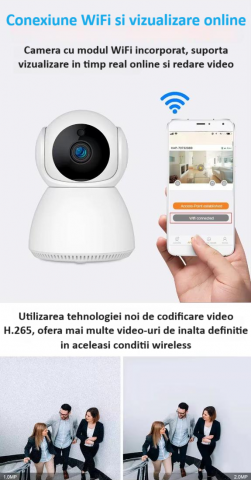 Baby monitor, wireless, monitorizare video audio bebelusi, vedere nocturna avansata, audio-video, sunet bidirectional clar, panoramare si inclinare, stocare card TF sau cloud, senzor de miscare, alb [8]