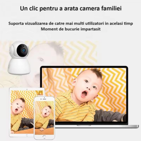 Baby monitor, wireless, monitorizare video audio bebelusi, vedere nocturna avansata, audio-video, sunet bidirectional clar, panoramare si inclinare, stocare card TF sau cloud, senzor de miscare, alb [3]