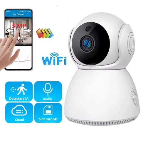 Baby monitor, wireless, monitorizare video audio bebelusi, vedere nocturna avansata, audio-video, sunet bidirectional clar, panoramare si inclinare, stocare card TF sau cloud, senzor de miscare, alb [1]