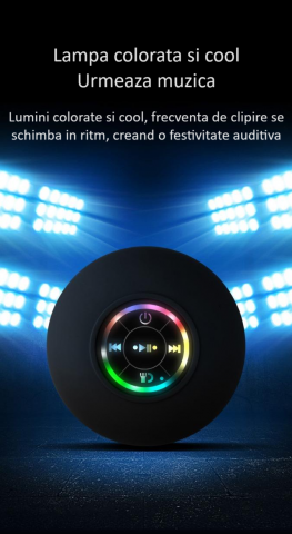 Boxa portabila ZYTEQ®️, difuzor Bluetooth cu LED, wireless, impermeabila, cu ventuza pentru baie, rezistenta la apa IPX4, Bluetooth 5.0, neagra [7]