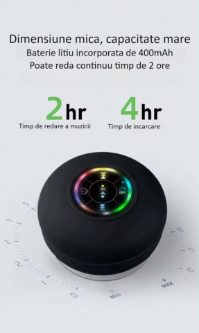 Boxa portabila ZYTEQ®️, difuzor Bluetooth cu LED, wireless, impermeabila, cu ventuza pentru baie, rezistenta la apa IPX4, Bluetooth 5.0, neagra [4]