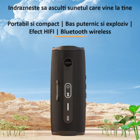 Boxa portabila Bluetooth, Wireless, cu rezistenta la apa, fara fir, sunet puternic si clar, design modern, hands-free, suport radio FM, USB/SD/TF card, Aux-in, compatibilitate universala, neagra [2]