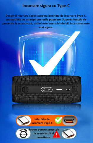 Boxa portabila Bluetooth, Wireless, cu rezistenta la apa, fara fir, sunet puternic si clar, design modern, hands-free, suport radio FM, USB/SD/TF card, Aux-in, compatibilitate universala, neagra [5]