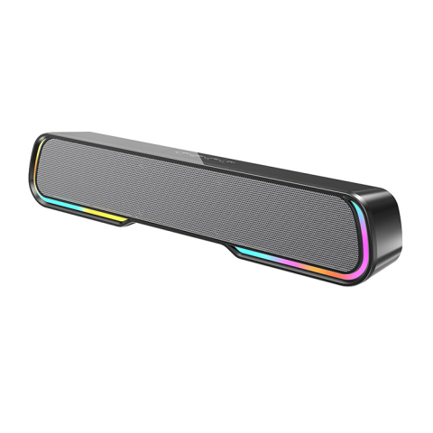 VIDEO - Boxa portabila - Soundbar ZYTEQ®, Bluetooth 5.0, cu lumini RGB, sunet stereo, micro soundbar pentru birou si exterior, portabil, negru