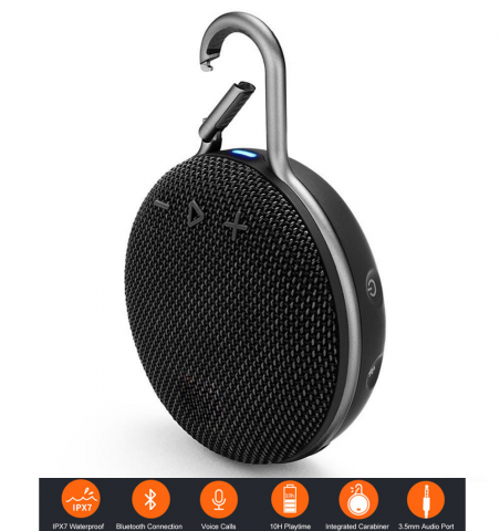 Boxa portabila Bluetooth, Wireless, rezistenta la apa IPX7, sunet de inalta calitate, design compact si portabil, autonomie 10h, functie hands-free, cu USB/Card TF si Aux-in, neagra [3]