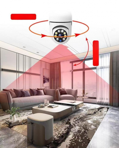 Camera de supraveghere Full HD 1080P 2.4G/5G WiFi PTZ E27, wireless, 4x zoom digital, rotatie 360°, senzor de miscare, aplicatie telefon, viziune nocturna, comunicare bidirectionala, alba [2]