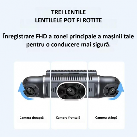 Camera video de bord auto Full HD 1080P, 4 lentile, WIFI, ecran IPS de 3 inch, G-sensor, inregistrare in bucla, Night Vision, WDR, detectare miscare, protejeaza fisierele in caz de accident, neagra [8]
