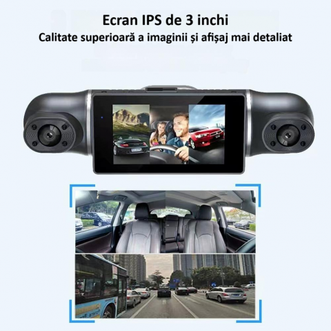 Camera video de bord auto Full HD 1080P, 4 lentile, WIFI, ecran IPS de 3 inch, G-sensor, inregistrare in bucla, Night Vision, WDR, detectare miscare, protejeaza fisierele in caz de accident, neagra [6]