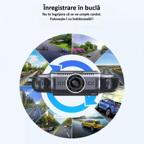 Camera video de bord auto Full HD 1080P, 4 lentile, WIFI, ecran IPS de 3 inch, G-sensor, inregistrare in bucla, Night Vision, WDR, detectare miscare, protejeaza fisierele in caz de accident, neagra [3]
