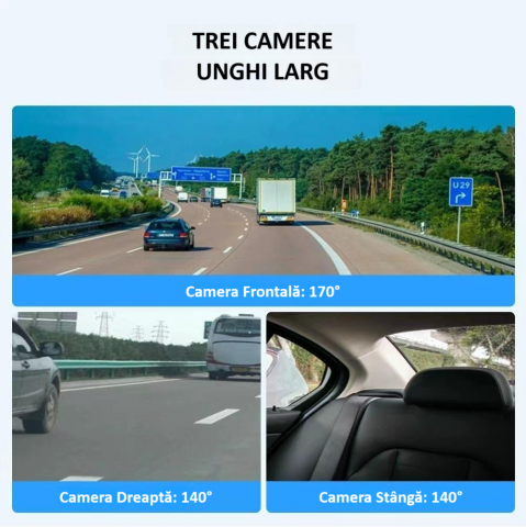 Camera video de bord auto Full HD 1080P, 4 lentile, WIFI, ecran IPS de 3 inch, G-sensor, inregistrare in bucla, Night Vision, WDR, detectare miscare, protejeaza fisierele in caz de accident, neagra [4]