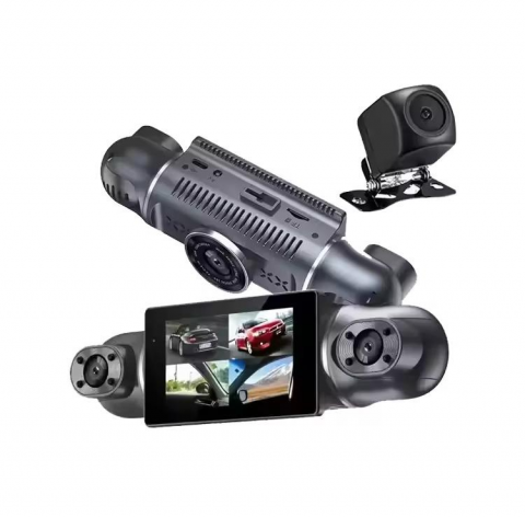 Camera video de bord auto Full HD 1080P, 4 lentile, WIFI, ecran IPS de 3 inch, G-sensor, inregistrare in bucla, Night Vision, WDR, detectare miscare, protejeaza fisierele in caz de accident, neagra [1]