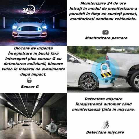Camera video de bord auto S2 Full HD 1080P, WDR, 150°, 3 lentile, Wi-Fi, ecran IPS de 2 inch, filmare zi si noapte, inregistrare in bucla, Night Vision, detectare miscare, parcare asistata, neagra [14]