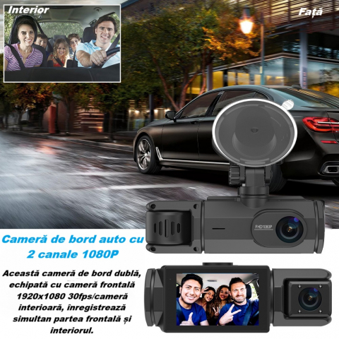 Camera video de bord auto S2 Full HD 1080P, WDR, 150°, 3 lentile, Wi-Fi, ecran IPS de 2 inch, filmare zi si noapte, inregistrare in bucla, Night Vision, detectare miscare, parcare asistata, neagra [9]