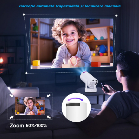 Videoproiector portabil HY300 PRO HD, Smart, 280 ANSI lumeni, Android 11, Wi-Fi 6, Bluetooth 5.0, rezolutie 1280 × 720p HD, suport 4K, conexiuni HDMI si USB, alb [5]